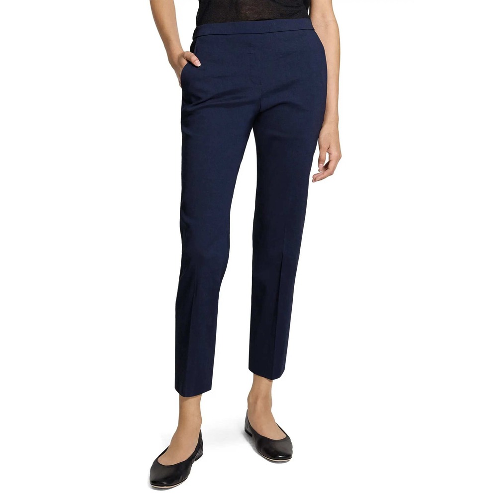 Theory Treeca Pull On Soft Pants 12 Navy Blue Linen Blend Business Casual